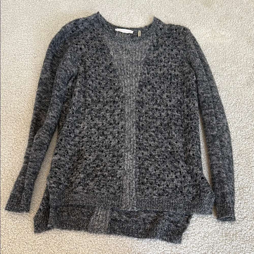Rebecca Taylor Gray Crew Neck Sweater with Textured Knit